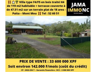 À vendre Maison F4/F5, Paita  Mont Mou